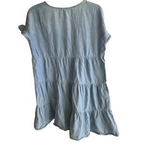 Coastal Cowgirl Blue chambray tiered ruffle cap sleeves babydoll  dress sz M